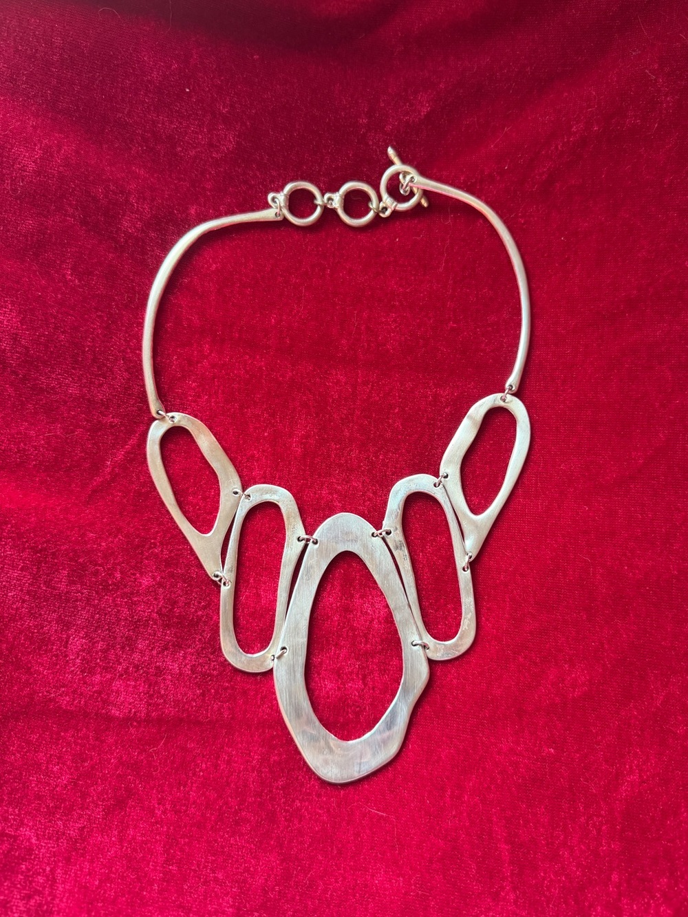 Vintage Modernist Abstract Silver Plated Statement Necklace Bib Unique Mod Artsy